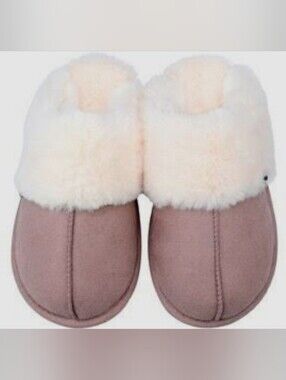 Women’s Cozy Suede/Shearling-Lined Slip-On Slippers in Mauve
